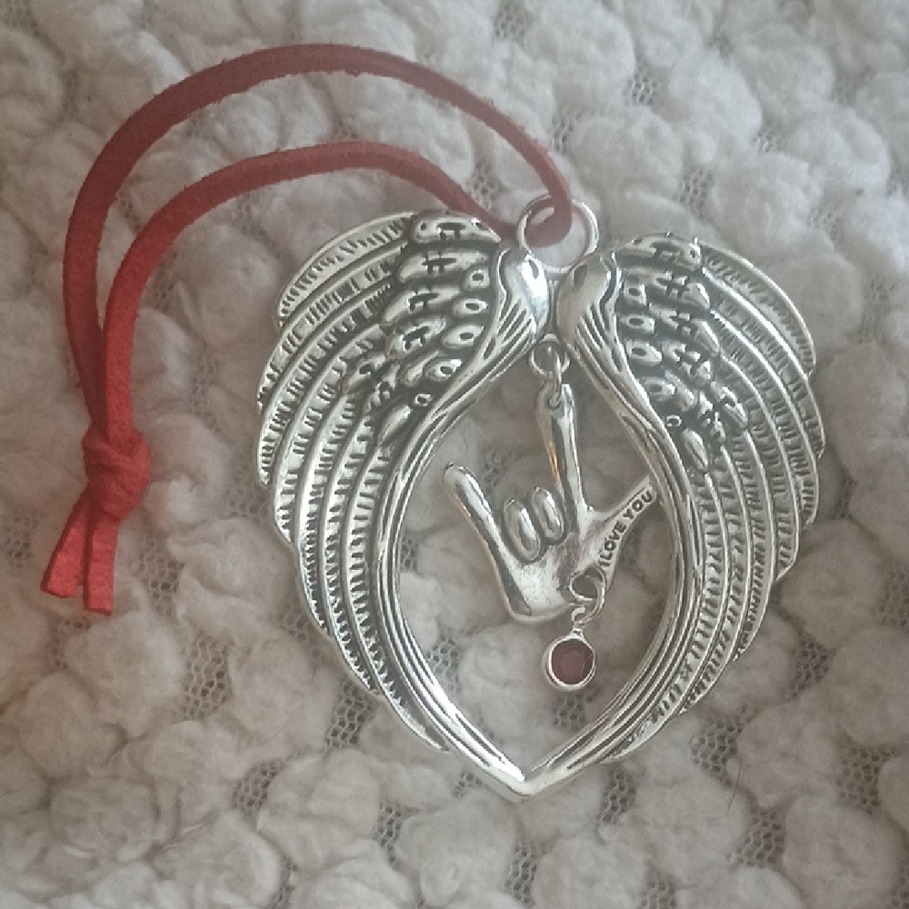 Silver Winged Heart Pendant with Red Cord
